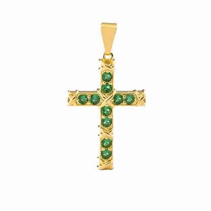 Dije Green Paradise Cruz Esmeraldas Oro Laminado 18K - Vista frontal