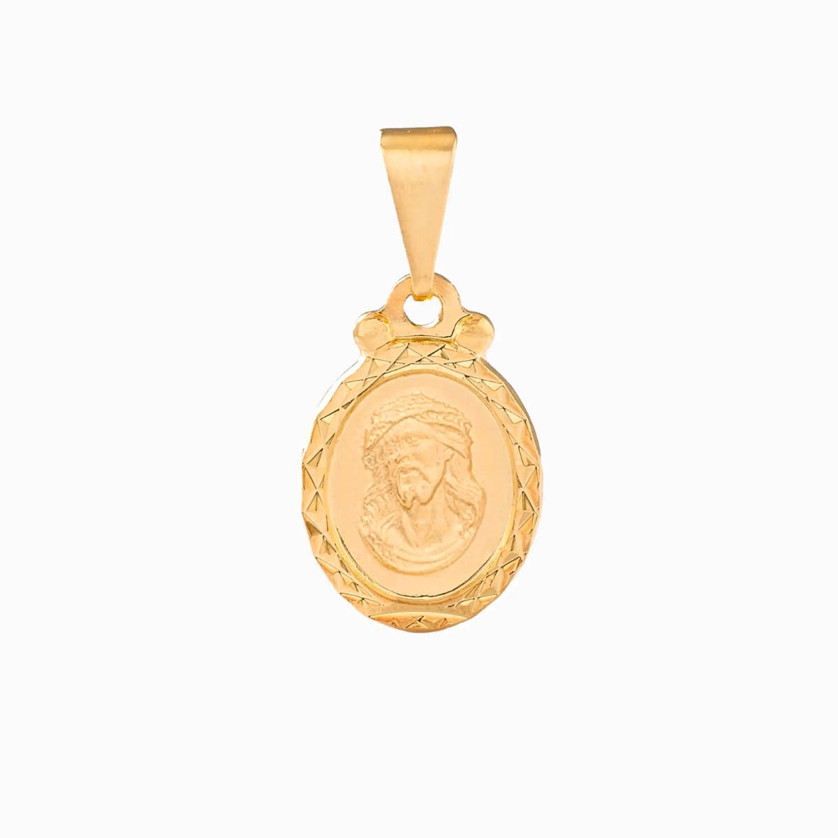 Dije Sagrado Rostro Borde Diamantado 2 cms Oro Laminado 18K - Vista frontal