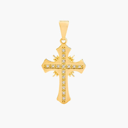 Dije Cruz Sagrada con Circonias Cristal Oro Laminado 18K | OM JOYERÍA