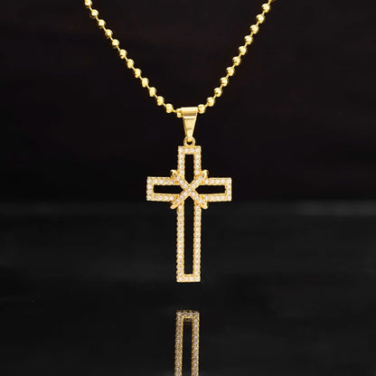 Dije Cruz Silueta con Circonias 3.5 cm Oro Laminado 18K | OM JOYERÍA