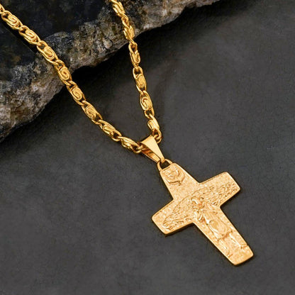 Dije Cruz Buen Pastor para Hombre Oro Laminado 18K | OM JOYERÍA