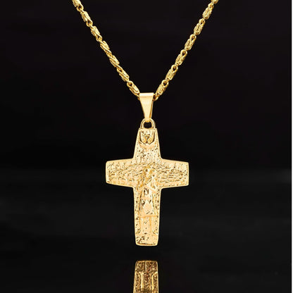 Dije Cruz Buen Pastor para Hombre Oro Laminado 18K | OM JOYERÍA