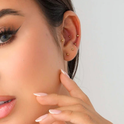 Aretes Topos Balín Mujer Oro Laminado 18K múltiples piercings