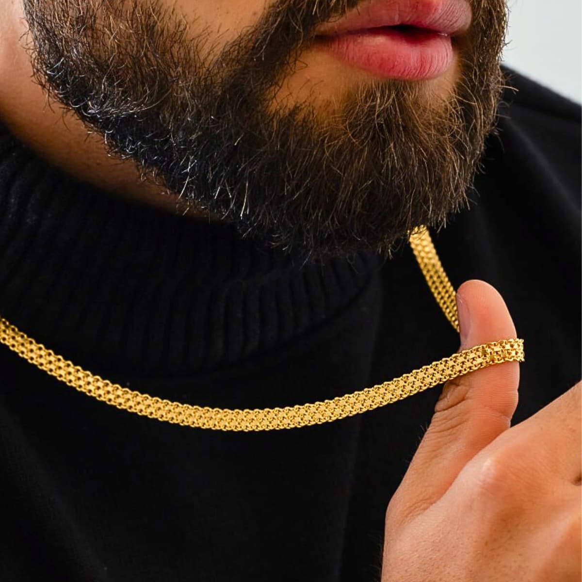 Cadena Tejido Chino Doble Carril 65 cm Hombre – Oro Laminado 18K | OM JOYERÍA