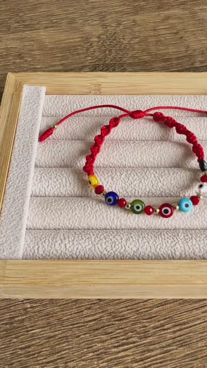 Manilla Tejida Ojo Turco 7 Chakras Balín 3mm Oro Laminado 18k | OM JOYERÍA