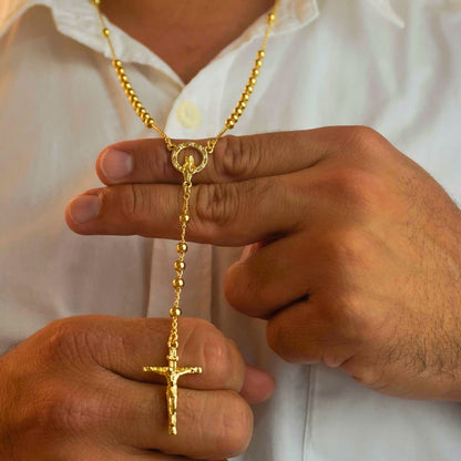 Rosario para Hombre 65 cm Balines 4 mm Cristal Oro Laminado 18K | OM JOYERÍA