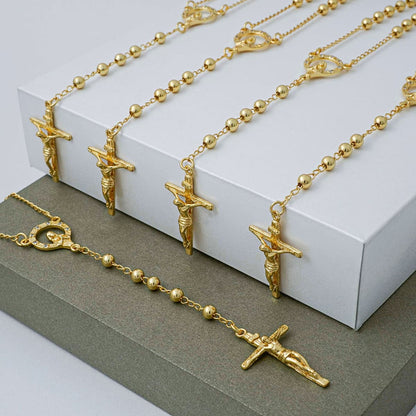 Rosario para Hombre 65 cm Balines 4 mm Cristal Oro Laminado 18K | OM JOYERÍA