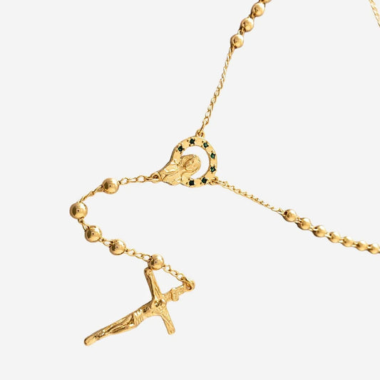 Rosario para Hombre 65 cm Balines 4 mm Verde Oro Laminado 18K | OM JOYERÍA